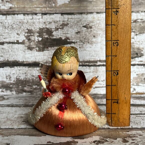 Vintage Christmas Composite Paper Mache Angel Ornament MCM Satin Japan - Picture 9 of 9